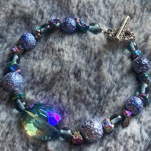 Iridescent Glass Bracelet w/ Titanium & Lava Stone